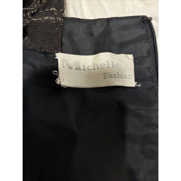 Michelle Fashion Formal Black Gold Metallic Beaded Long Gown Dress 18 Xl - Picture 4 of 6